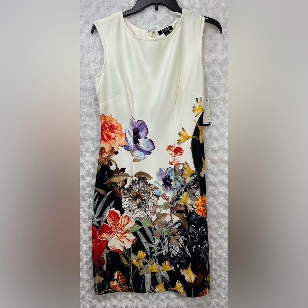 SLNY Woman's Size 8 Sleeveless‎ Multicolor Midi Floral Print Dress